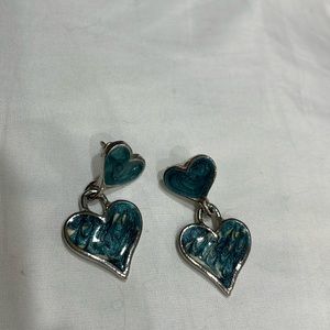 Double heart earrings. Silver blue, nice quality